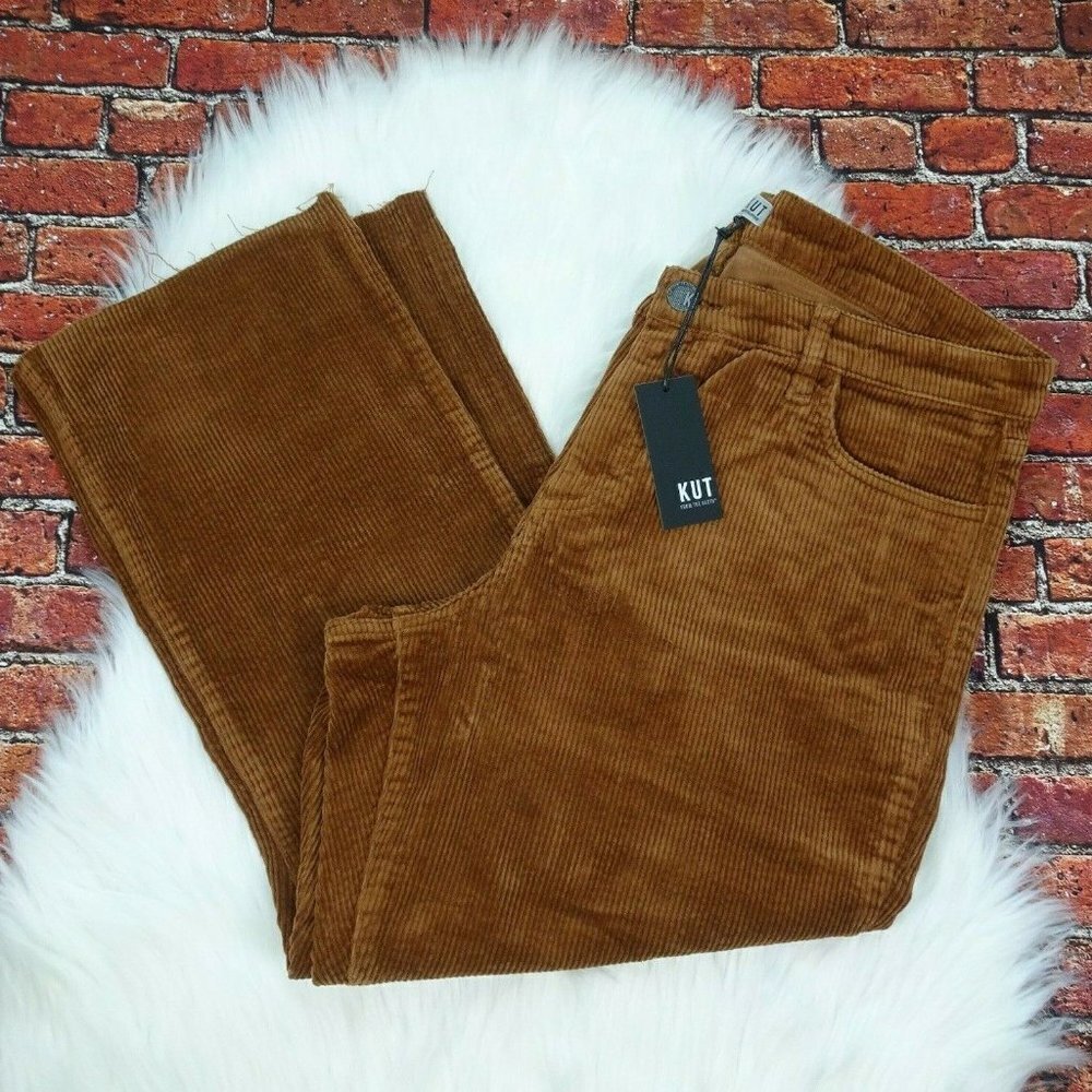 NWT Kut From The Kloth Crop Pants Corduroy High Waist Kick Flare Cognac 18W